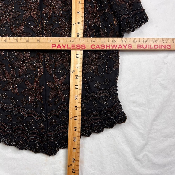 Papell Boutique NEW Womens Sz S brown Silk  Beaded Evening Blouse Dressy A040423 - Picture 7 of 7
